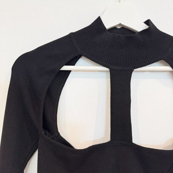 Zara Cutout‎ Knit Mock Neck Long Sleeve Cropped Top in Black Casual Size Large - Picture 3 of 7